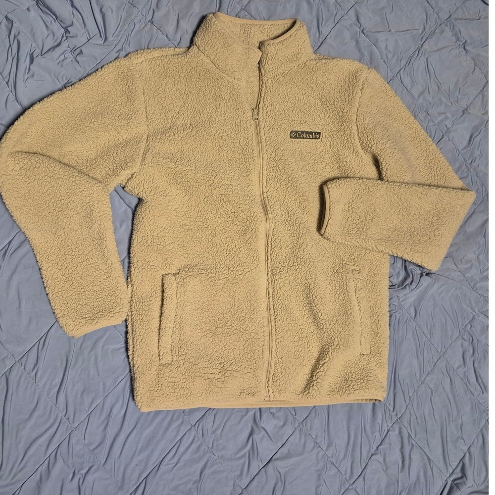 Columbia Sportswear Tan Beige Full Zip Sherpa Fleece Jacket Size Medium